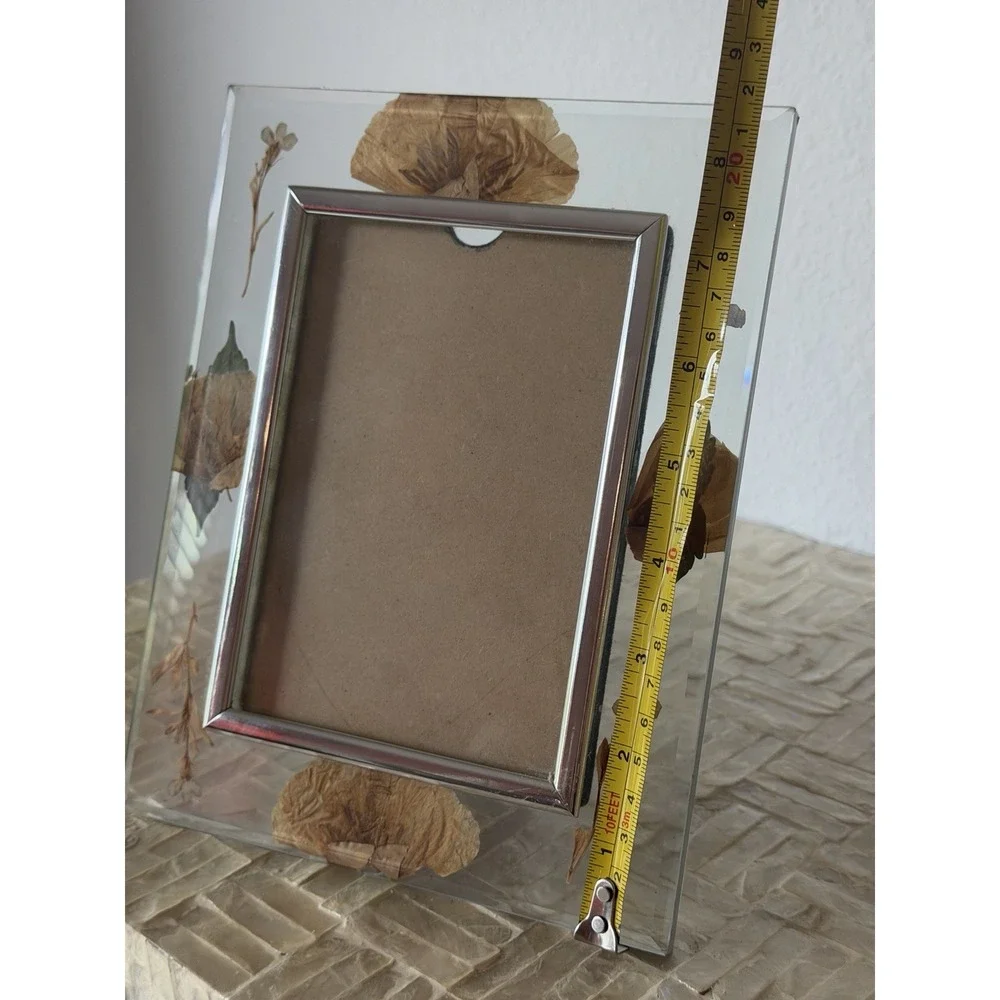 Glass Dried Pressed Flower Floral Photo Frame Clear/Silver Freestanding